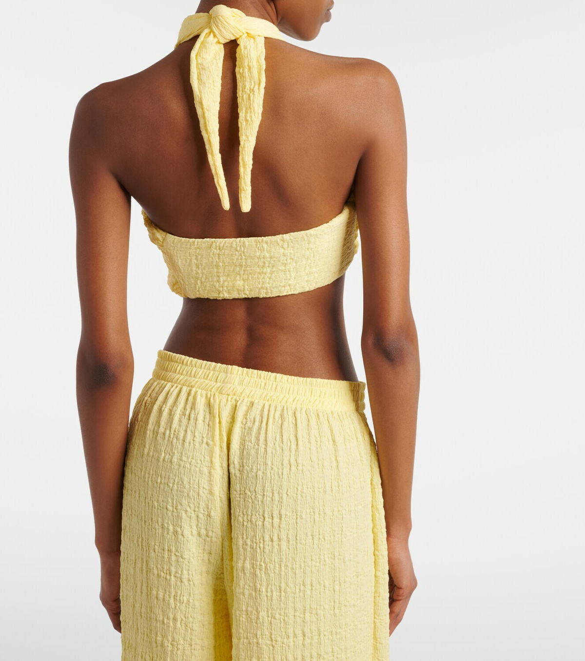 Jade Swim Aylin halterneck seersucker crop top