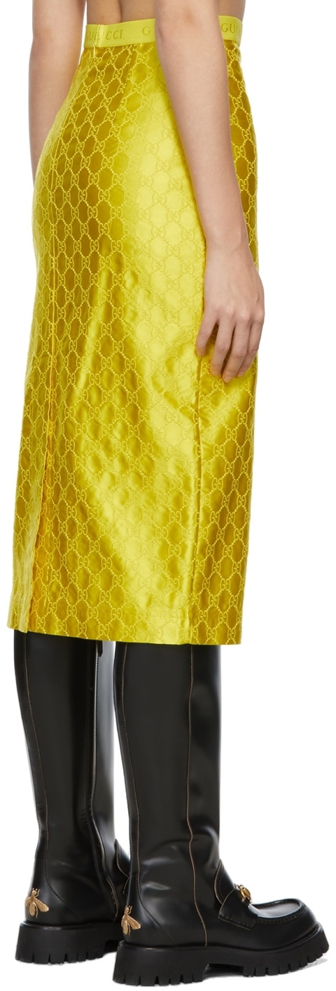 Gucci Yellow GG Embroidered Silk Skirt