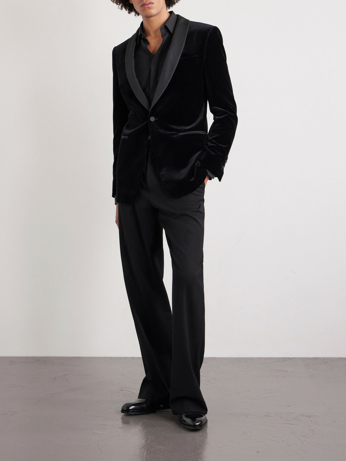 TOM FORD - Satin-Trimmed Cotton-Blend Velvet Suit Jacket - Black