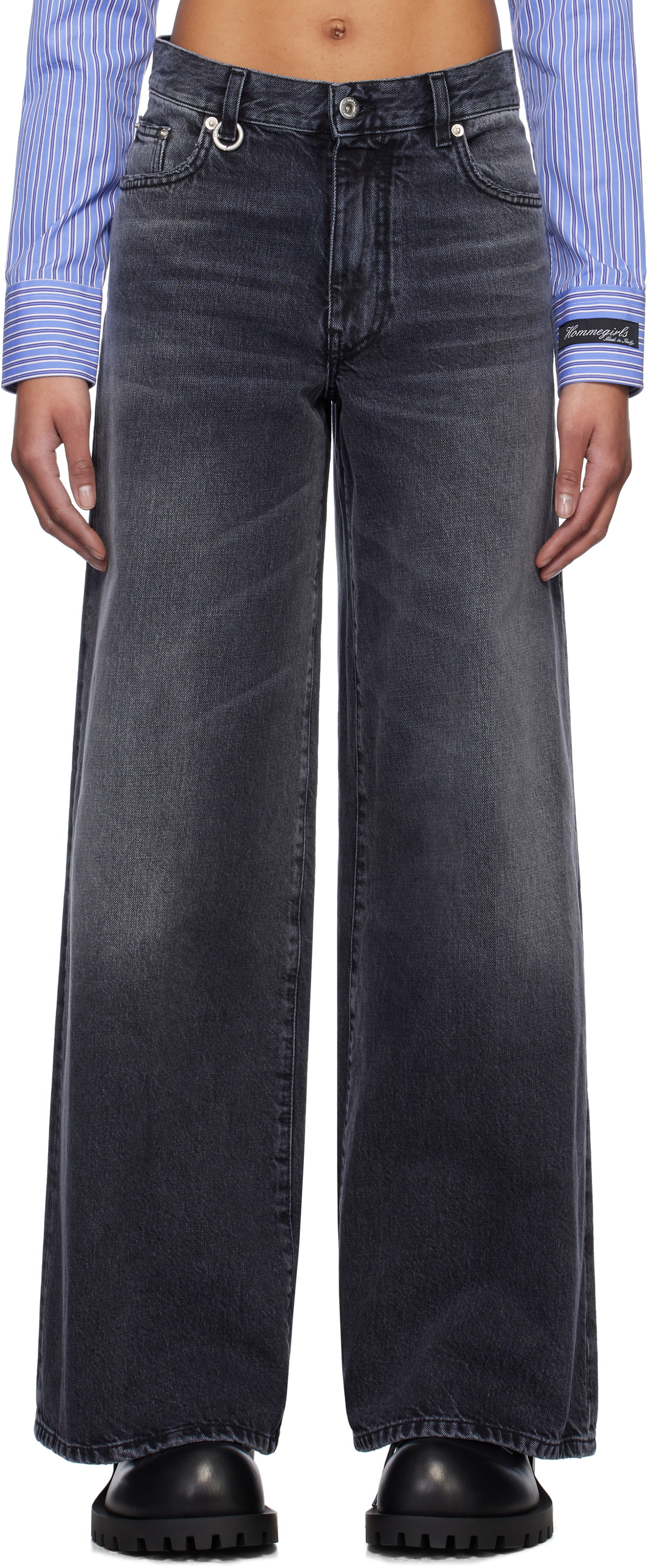 We11done Black Oversized Washed Jeans