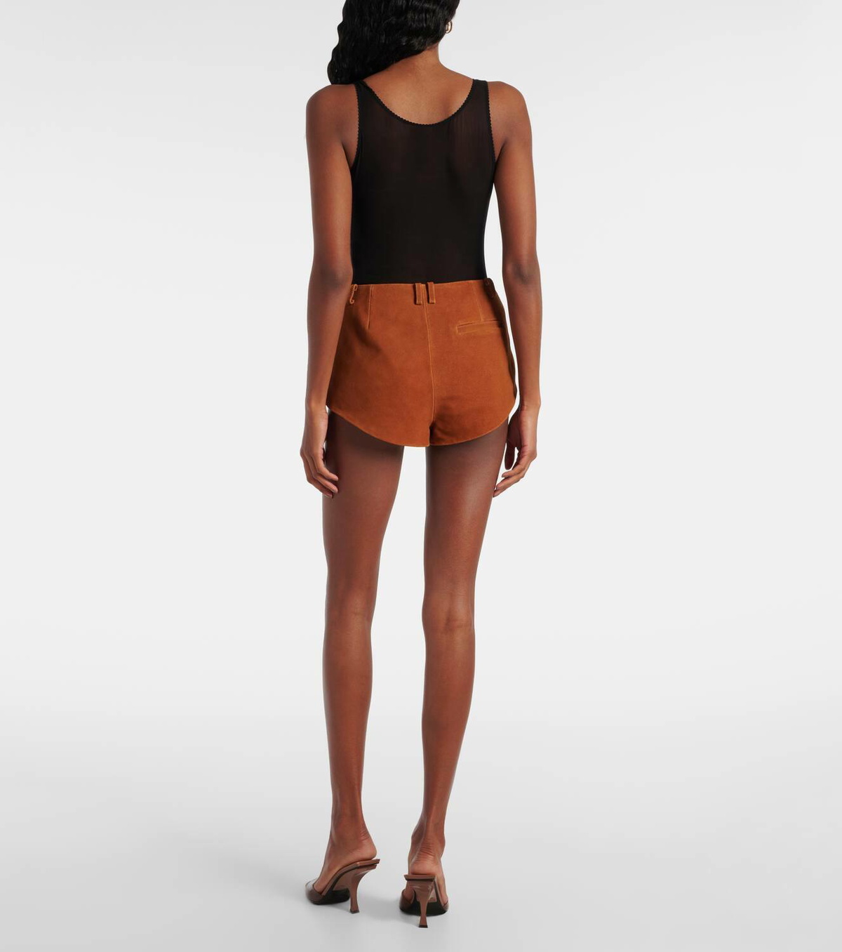 Self-Portrait High-rise suede shorts