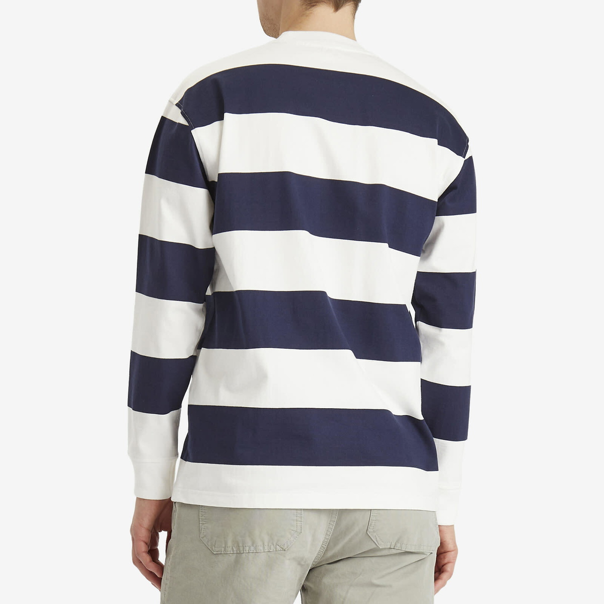 Armor-Lux Men's Wide Stripe Long Sleeve T-Shirt in Milk/Marine Deep