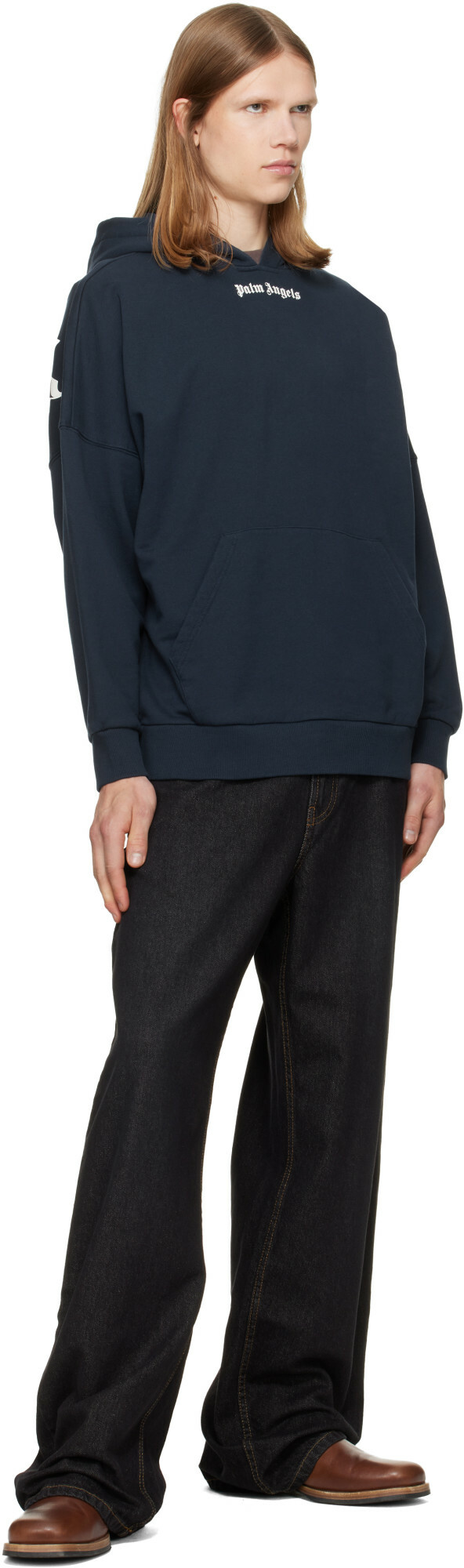 Palm Angels Black Curved Logo Loose Jeans