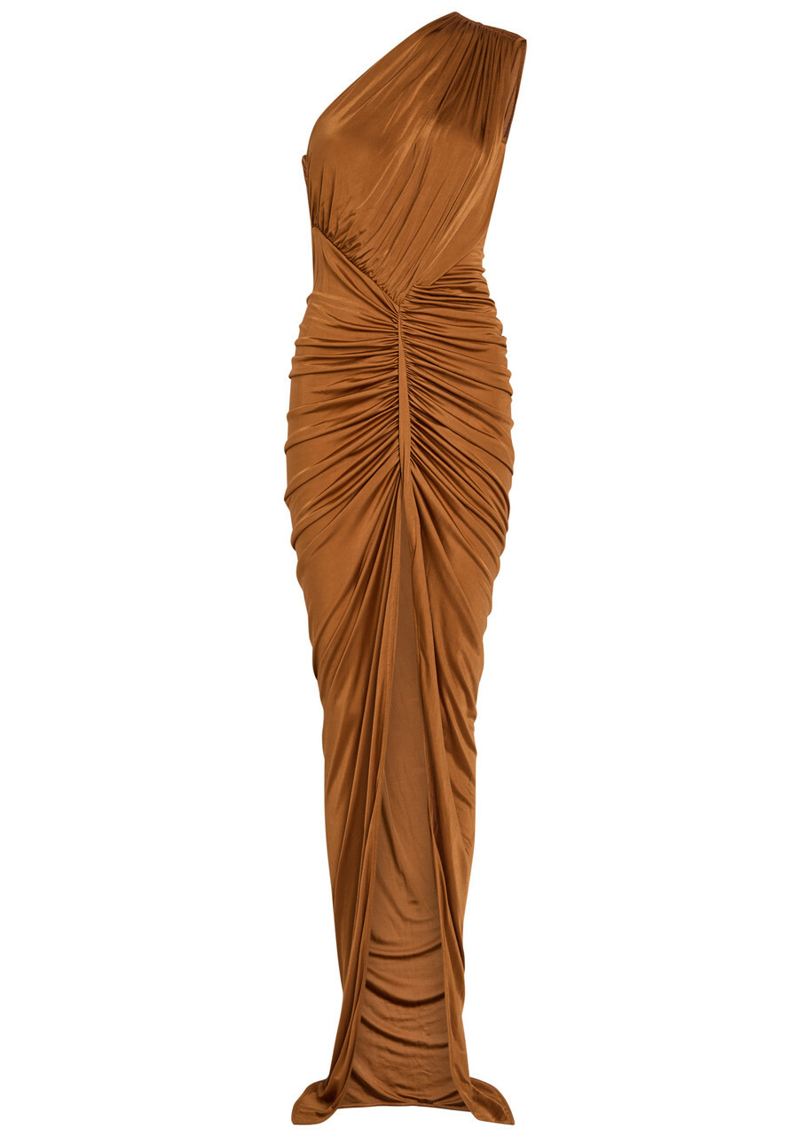 Rick Owens Lilies Avra Gathered One-shoulder Jersey Gown Tan