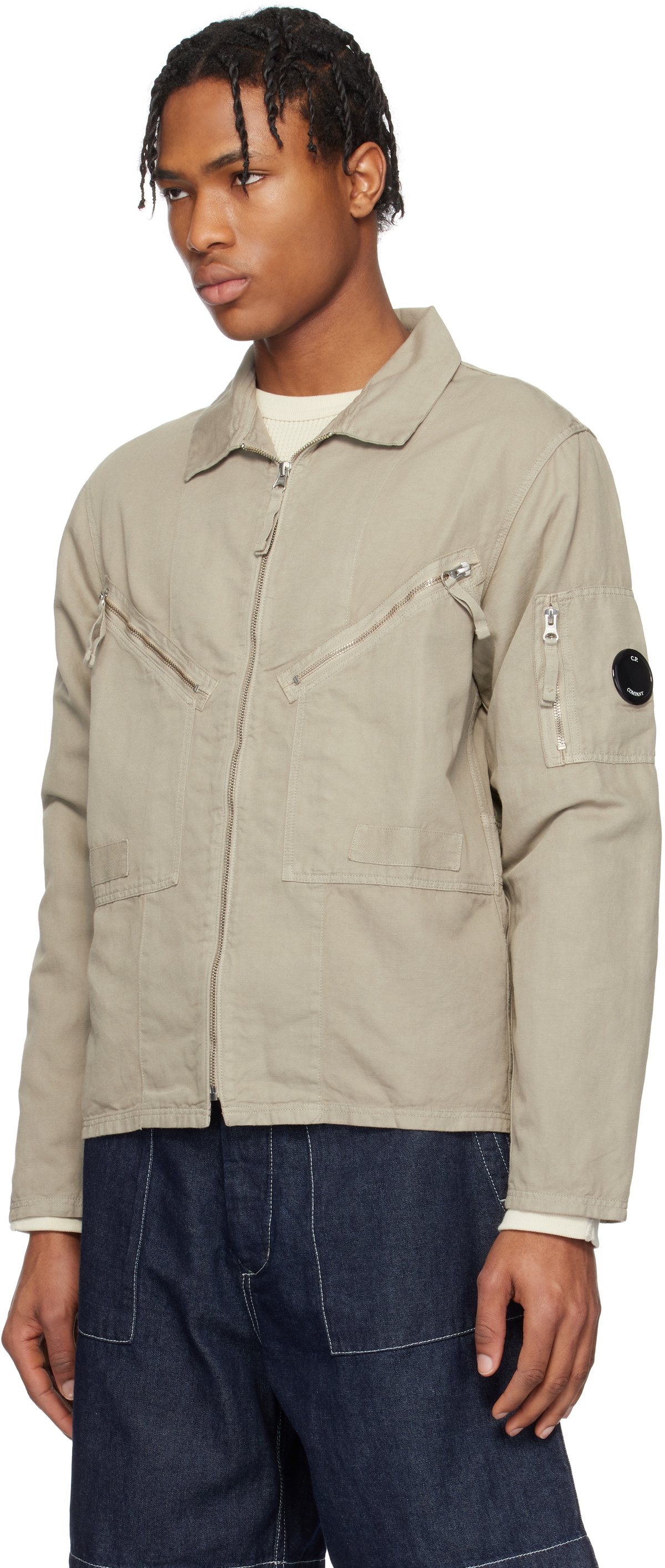 C.P. Company Beige Cotton Linen Full Zip Overshirt C.P. Company