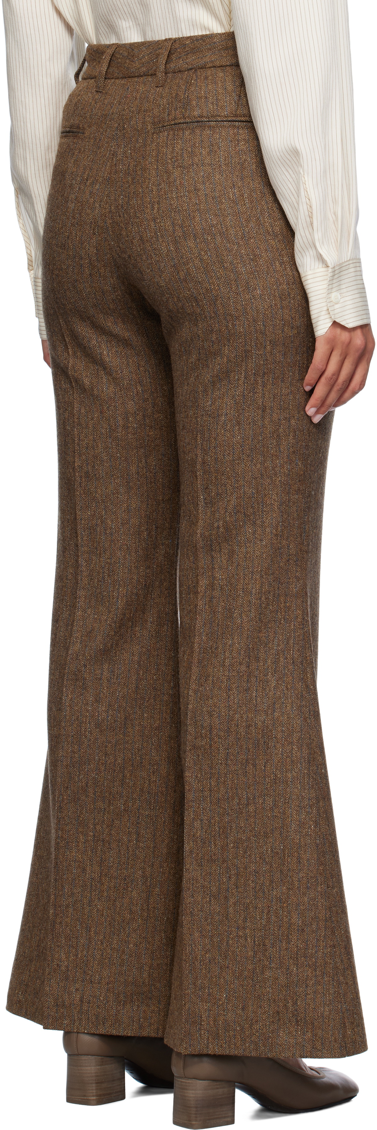 REMAIN Birger Christensen Brown Herringbone Flare Trousers