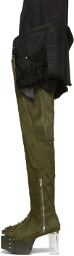 Rick Owens Green Thigh-High Calf-Hair Wader Boots