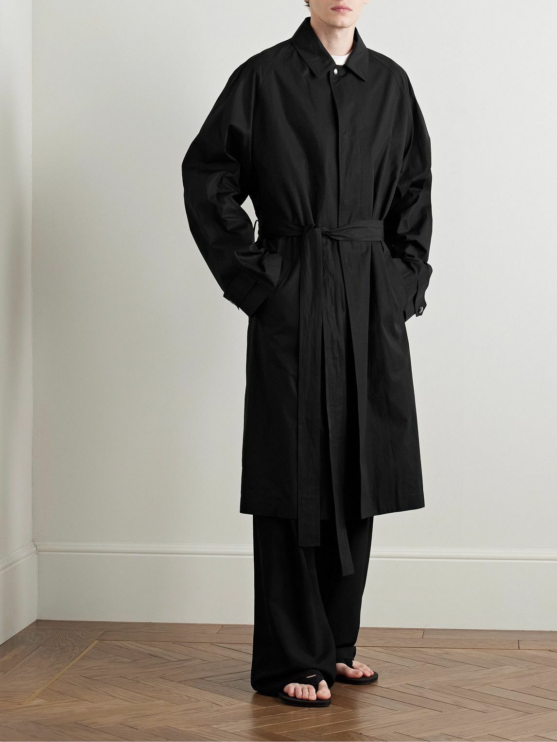 The Row - Eugene Belted Cotton-Poplin Coat - Black