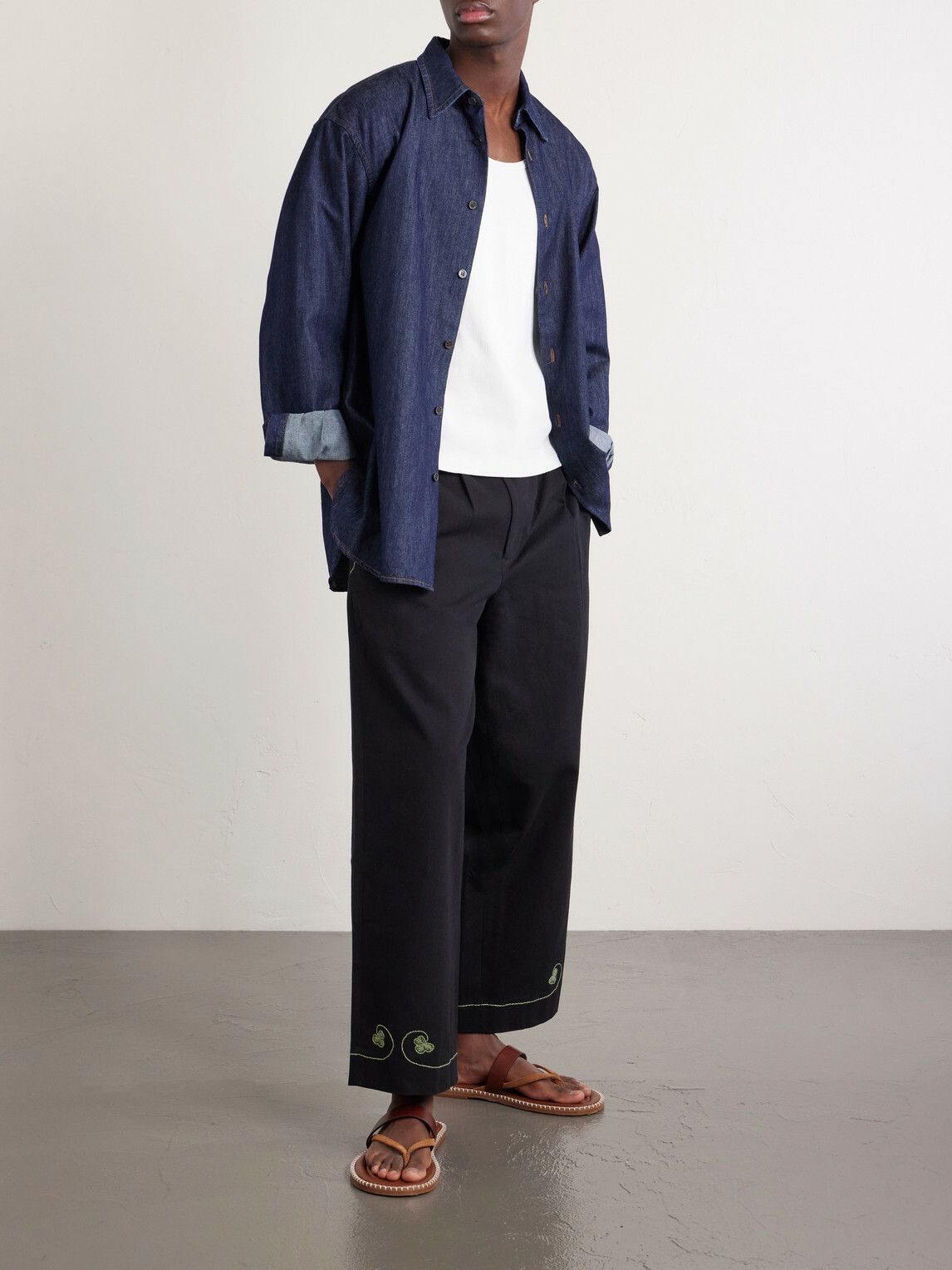BODE - Lucky Draw Straight-Leg Pleated Embroidered Cotton-Twill Trousers - Black