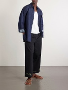 BODE - Lucky Draw Straight-Leg Pleated Embroidered Cotton-Twill Trousers - Black