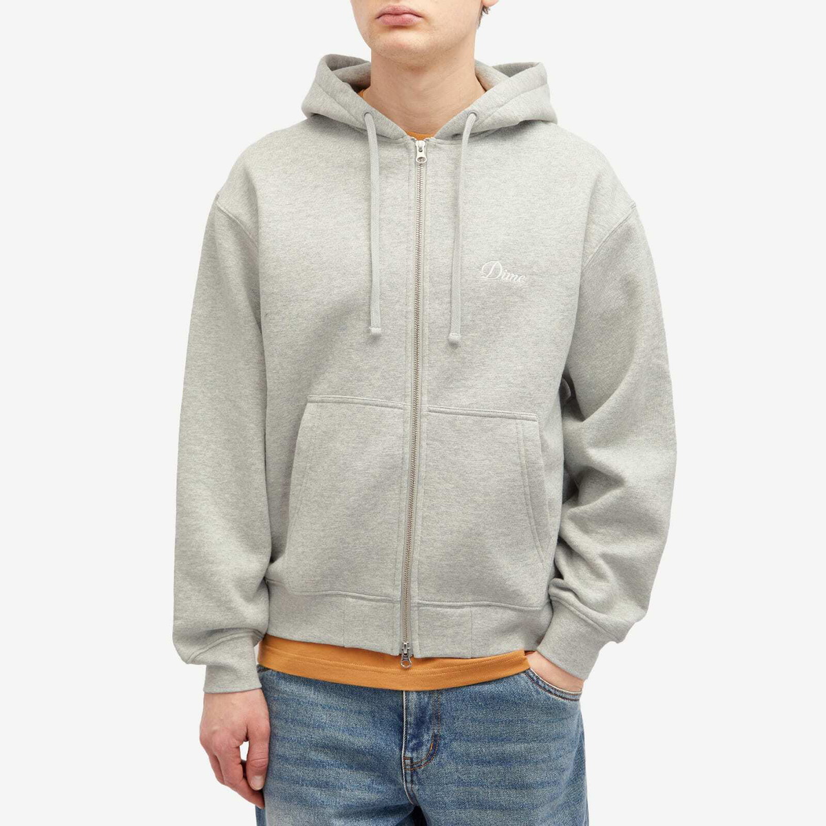 Dime Men's Cursive Small Logo Zip-Hoodie in Heather Gray Dime