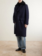 Private White V.C. - The Admiral's Great Shearling-Trimmed Merino Wool and Cashmere-Blend Coat - Blue