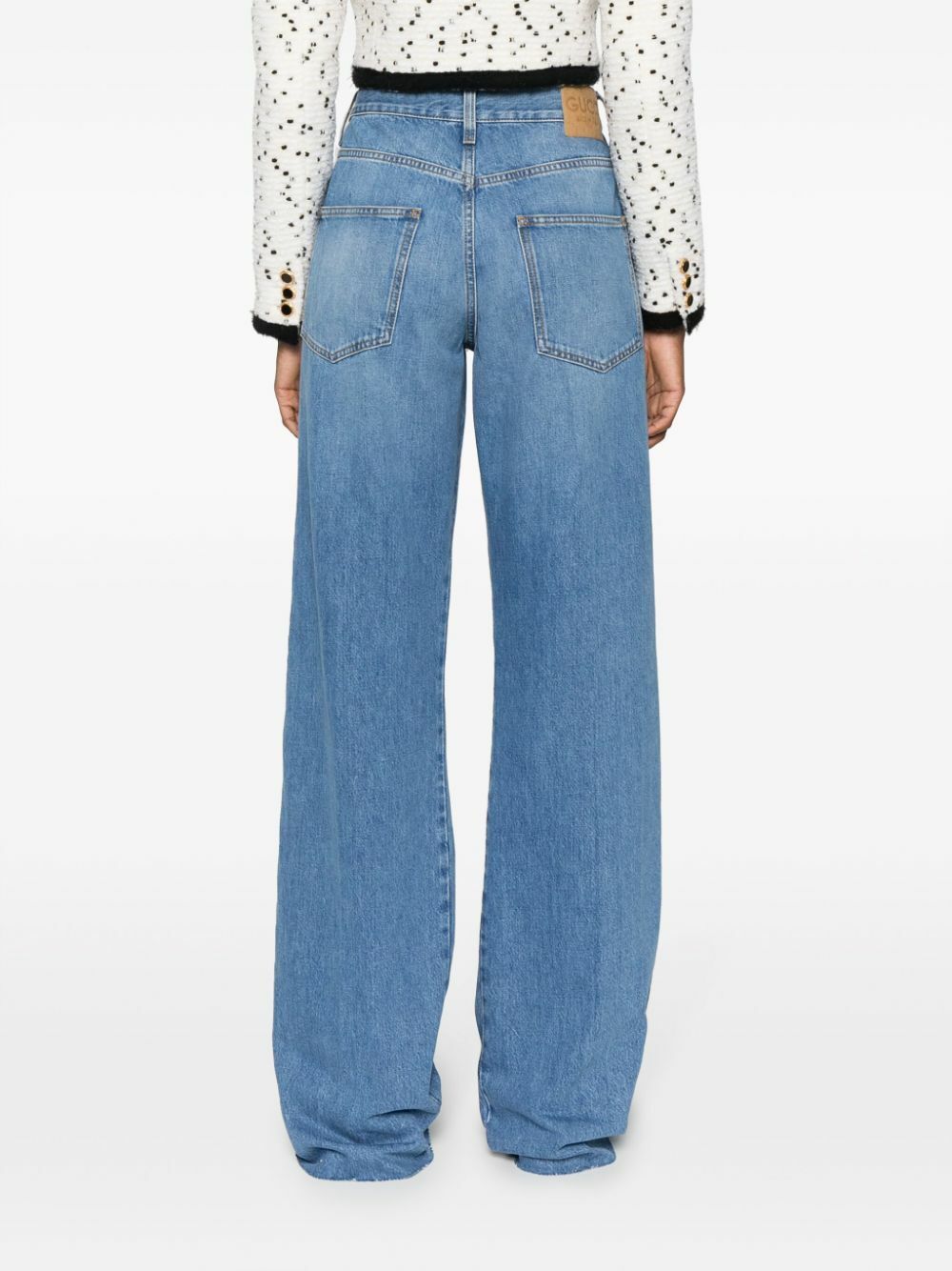 VIP【送料関税込】GUCCI WIDE LEG DENIM COTTON JEANS Gucci logo-patch Cotton wide-leg Jeans | Blue | FARFETCH