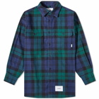 WTAPS Men's Deck Check Flannel Overshirt in Green