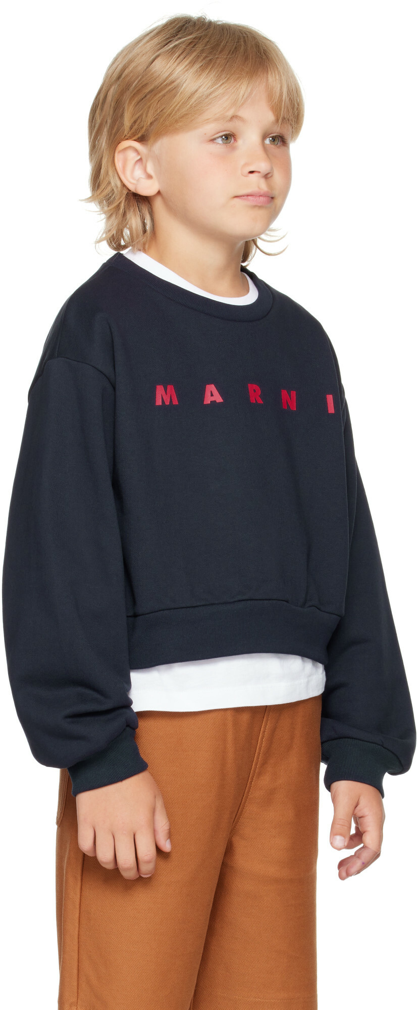 Marni Kids Navy Cotton 'Marni' Print Sweatshirt