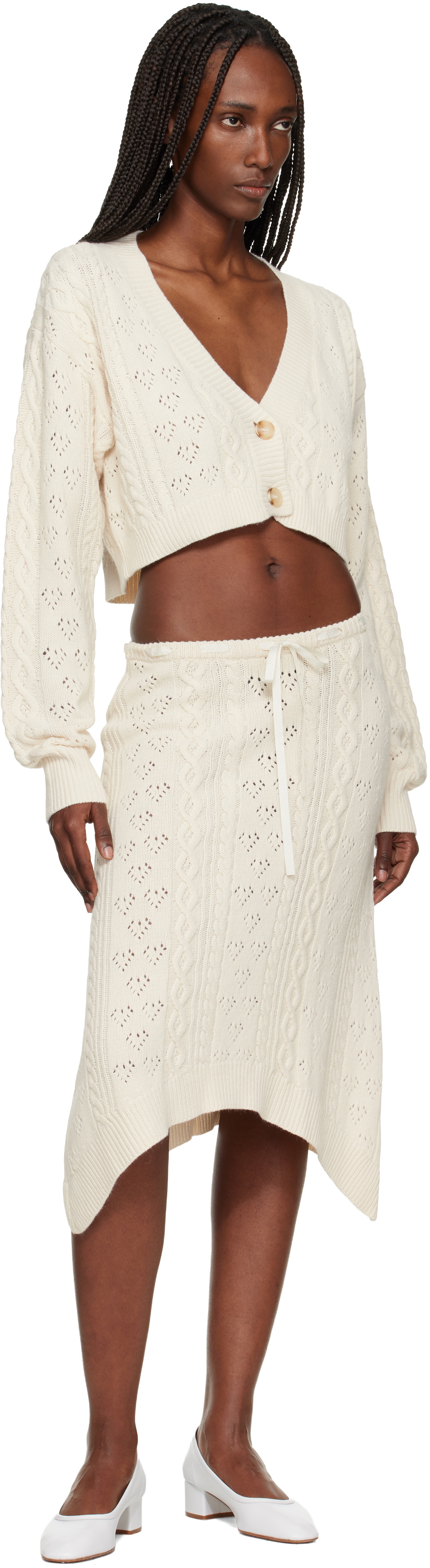 GUIZIO Off-White Noah Wool Cable Midi Skirt