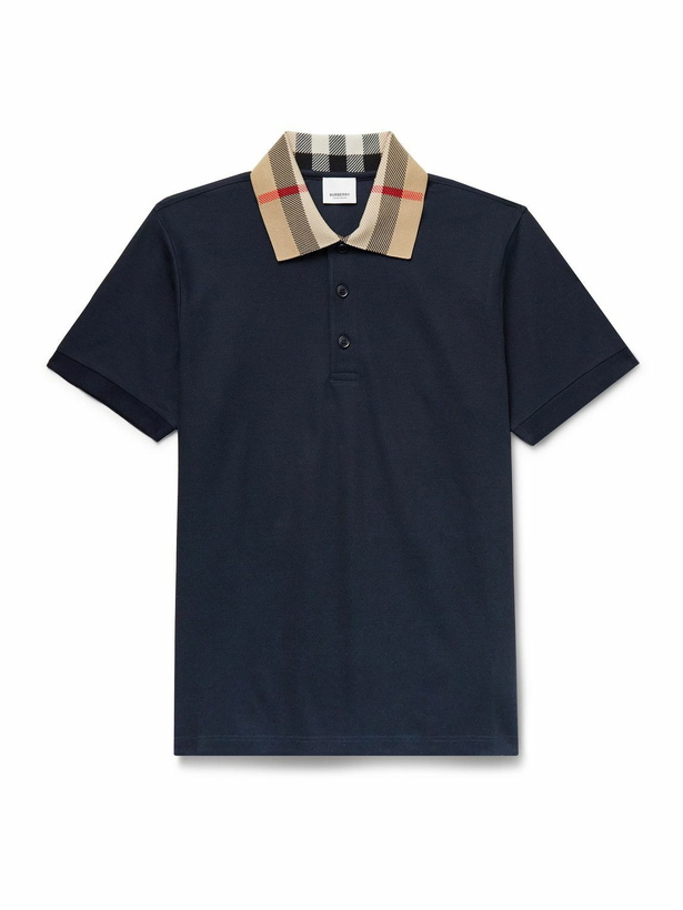 Photo: Burberry - Check-Trimmed Cotton-Piqué Polo Shirt - Blue
