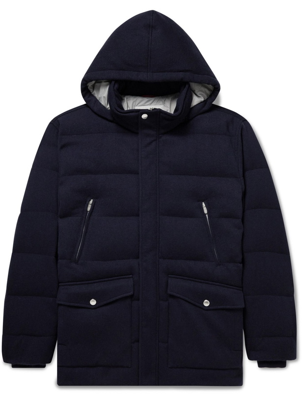 Photo: BRUNELLO CUCINELLI - Oversized Quilted Cashmere Down Hooded Jacket - Blue