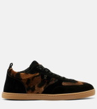 Christian Louboutin Suede-trimmed calf hair sneakers