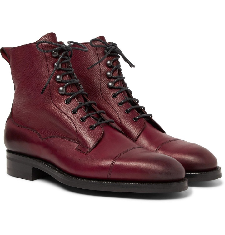 Photo: Edward Green - Galway Cap-Toe Suede Boots - Burgundy