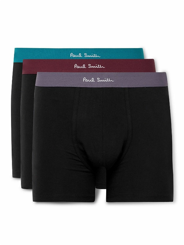 Photo: Paul Smith - Three-Pack Stretch Organic Cotton Boxer Briefs - Black