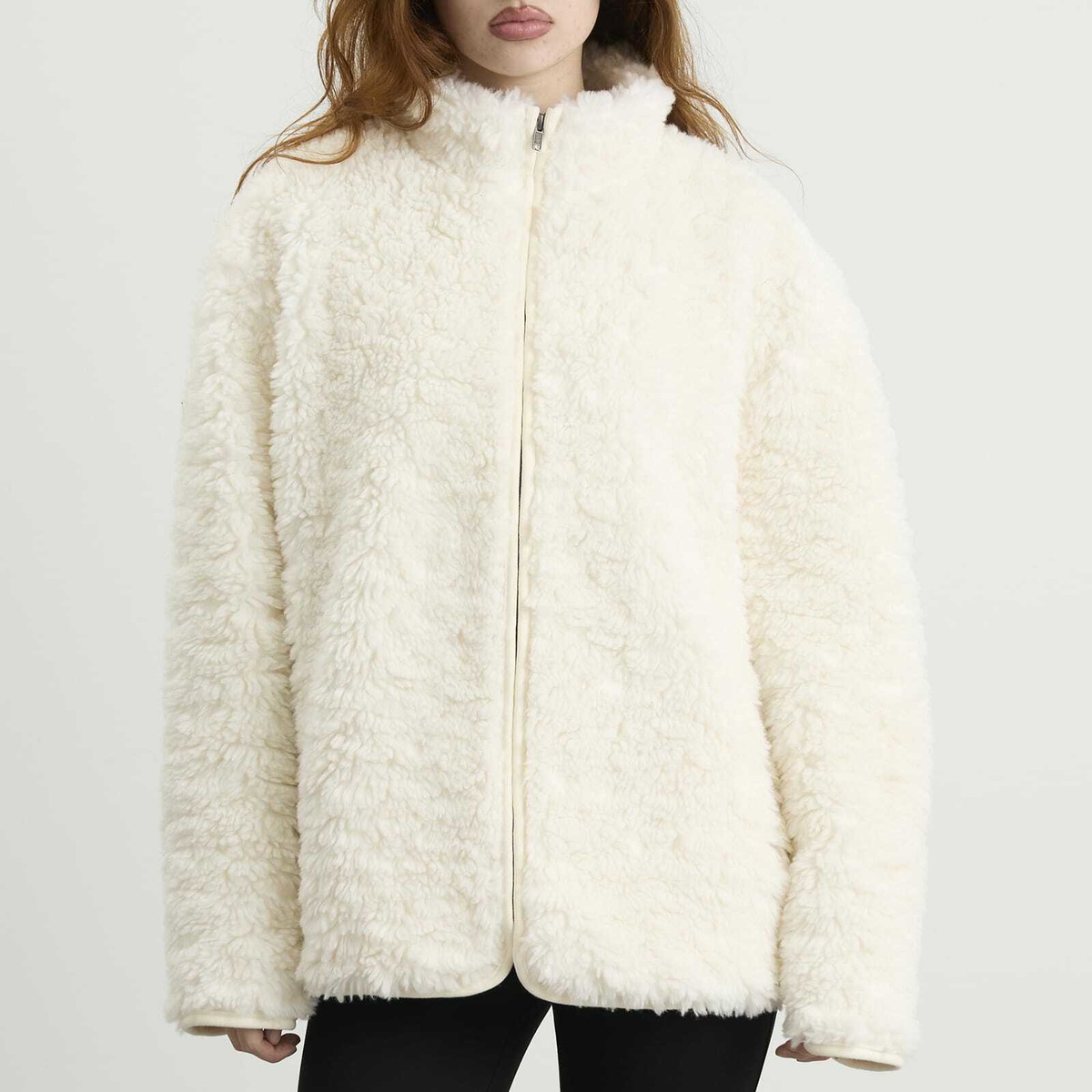 SKIMS Women's Faux Fur Zip Up Jacket in Egret