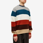 Maison Kitsuné Men's Tonal Fox Head Patch Block Stripe Crew Knit in Multicolour Stripes