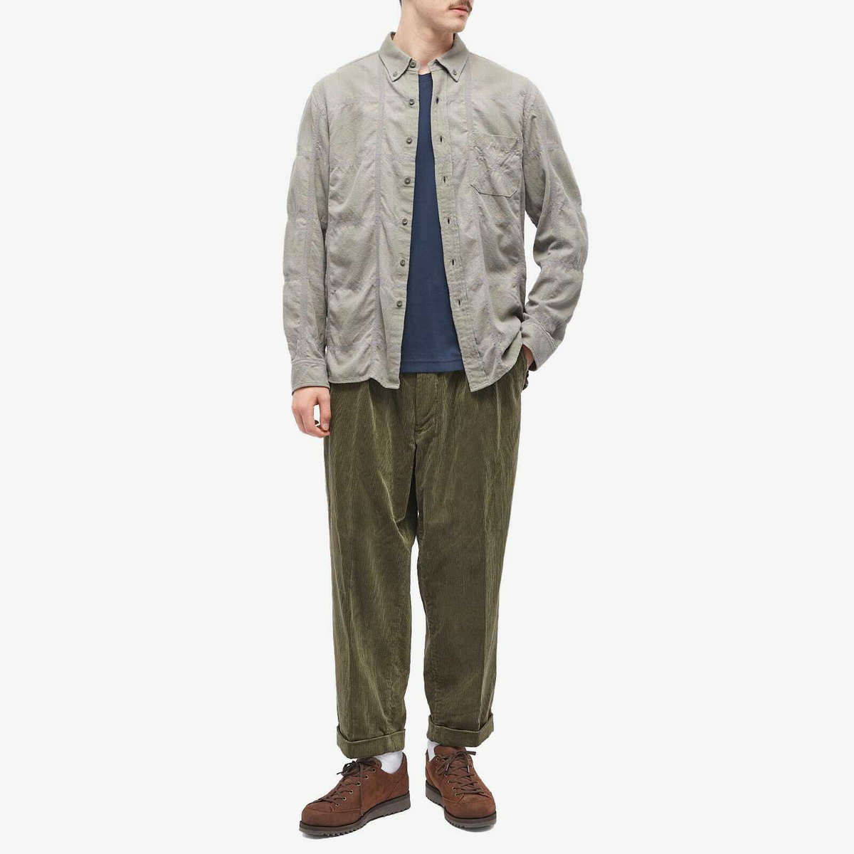 Beams Plus Men's 2 Pleat Corduroy Pant in Dark Green Beams Plus