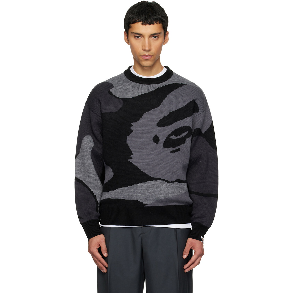 BAPE Black & Gray Mega Abc Camo Knit Crewneck Sweater