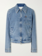 AMI PARIS - Logo-Embroidered Washed-Denim Jacket - Blue