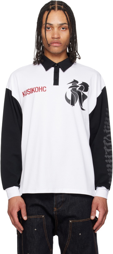 Photo: KUSIKOHC White & Black Rugby Long Sleeve Polo