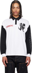 KUSIKOHC White & Black Rugby Long Sleeve Polo