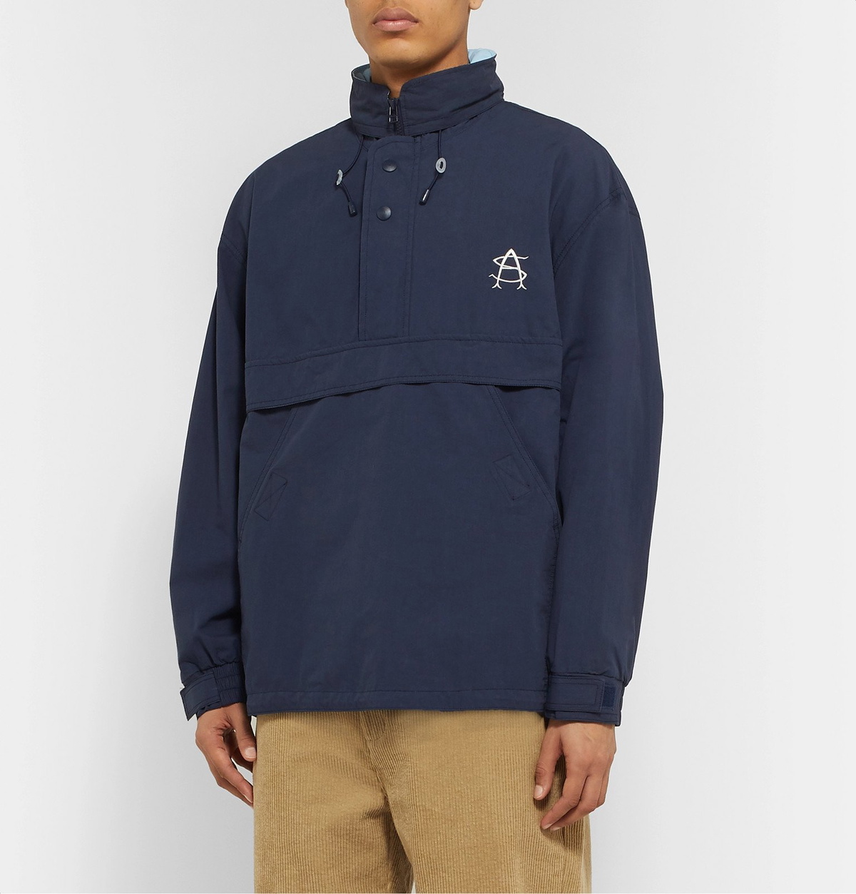 Adsum - Embroidered Cotton Hooded Half-Zip Jacket - Blue Adsum 