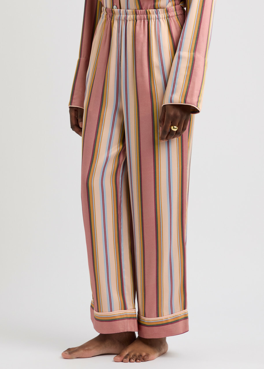 Sleeper Pastelle Striped Satin Pyjama Trousers Pink