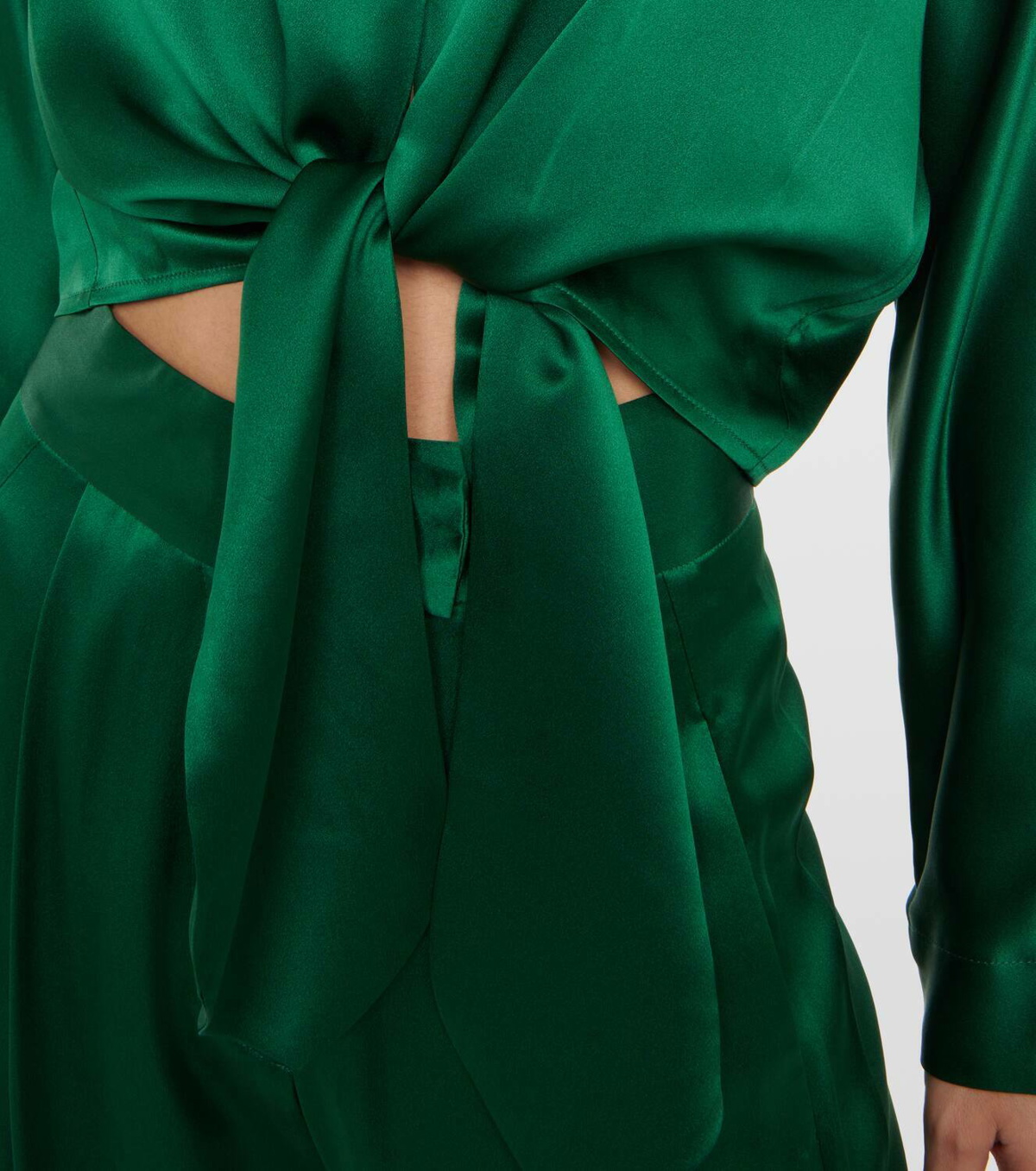 Tie-front silk satin blouse in green - The Sei