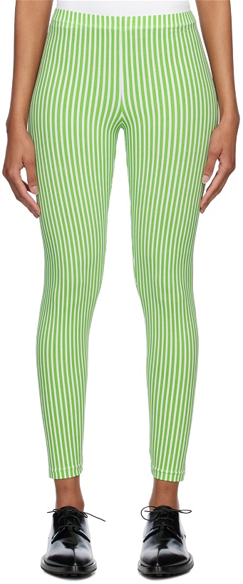 Photo: Comme des Garçons Homme Plus Green & White Striped Leggings