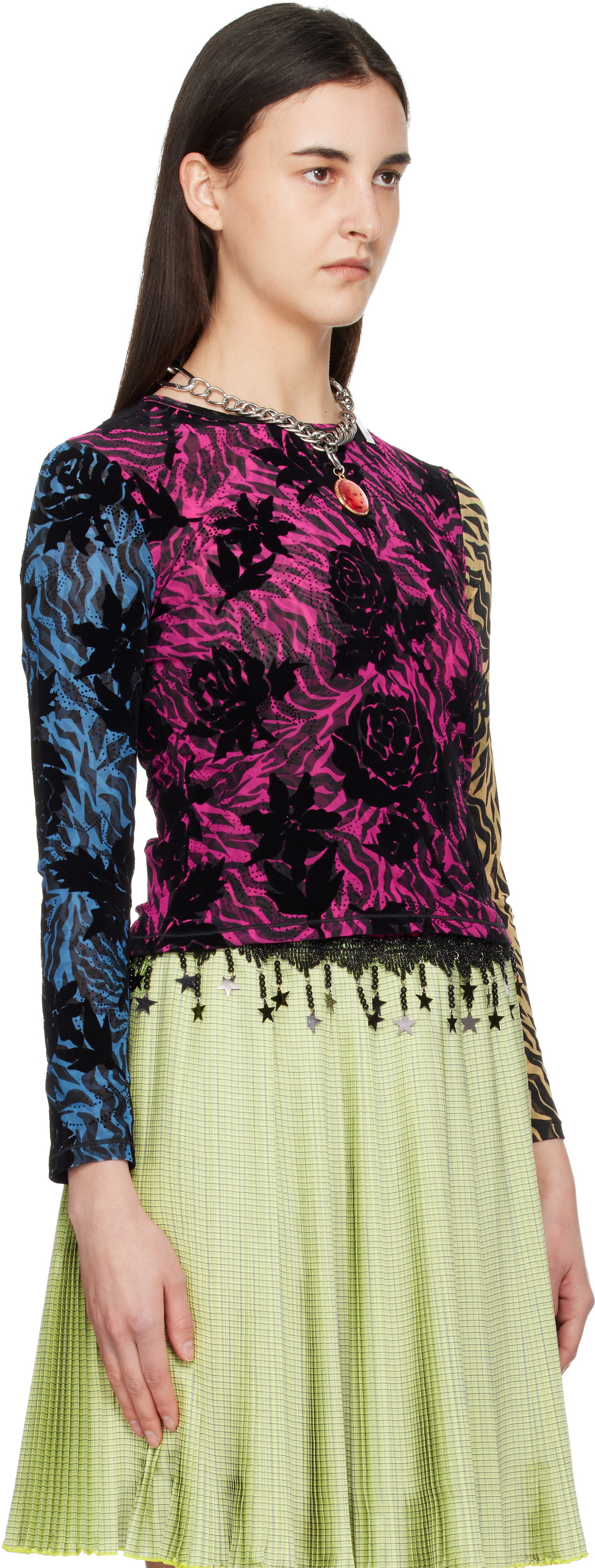 Chopova Lowena Multicolor Totally Tiger Flocked Mesh Top