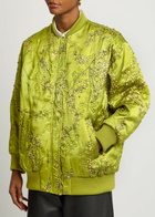 Stine Goya Floral-print Embellished Satin Bomber Jacket Green