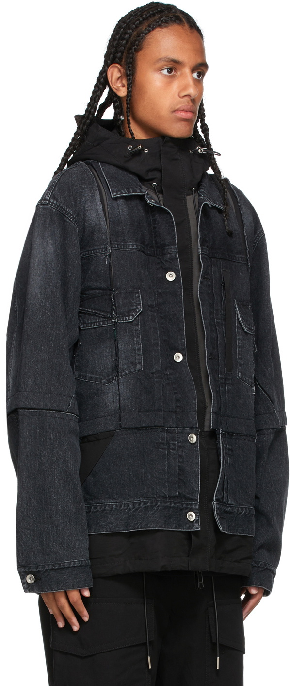 Sacai Black Layered Denim Jacket