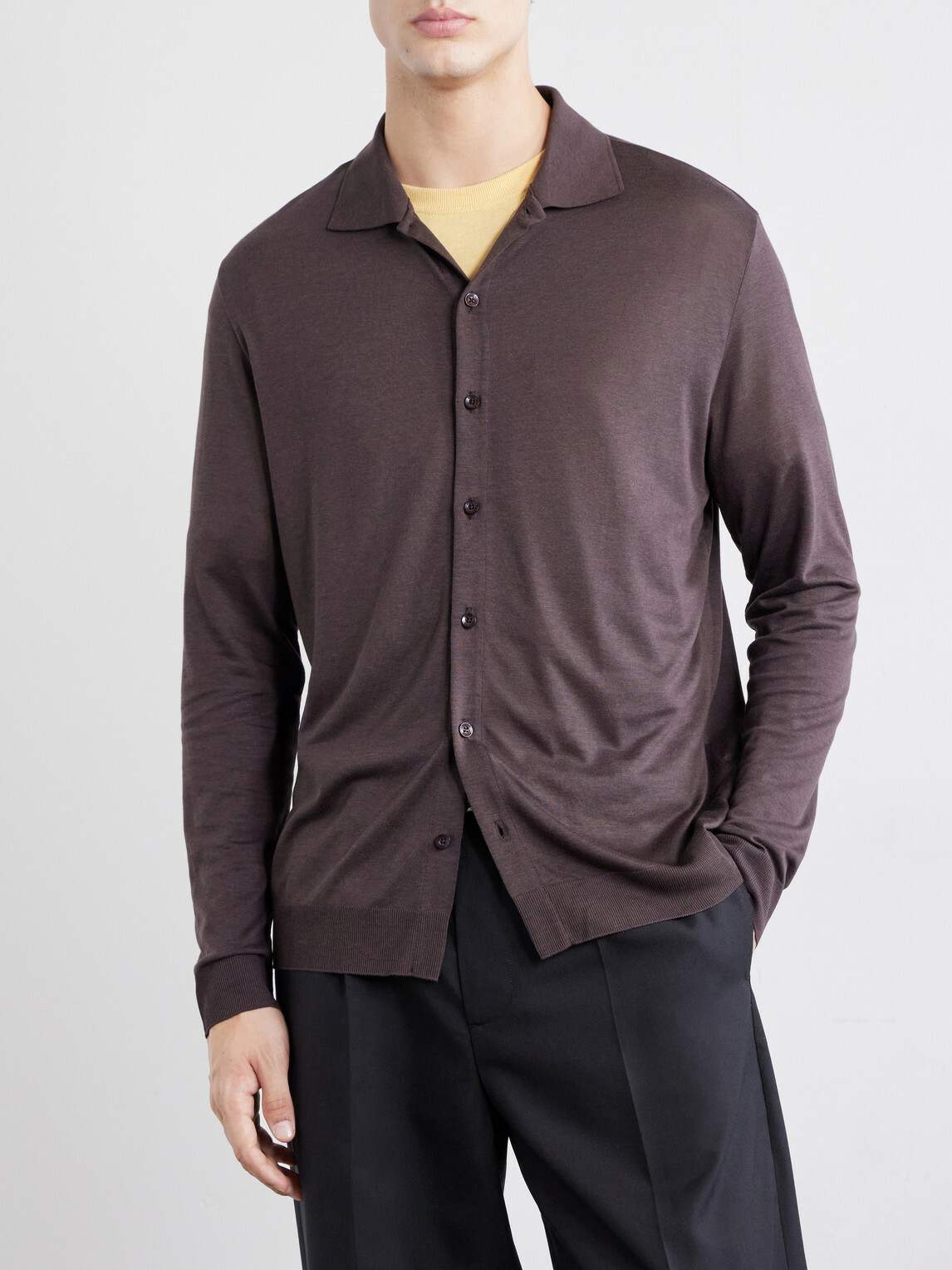 Altea - Julius Lyocell and Cotton-Blend Jersey Shirt - Brown