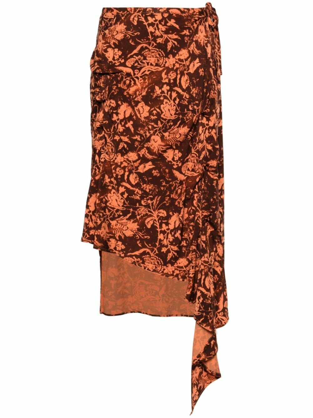 Jade Cropper Brown Wilted Flowers-Print Midi Skirt