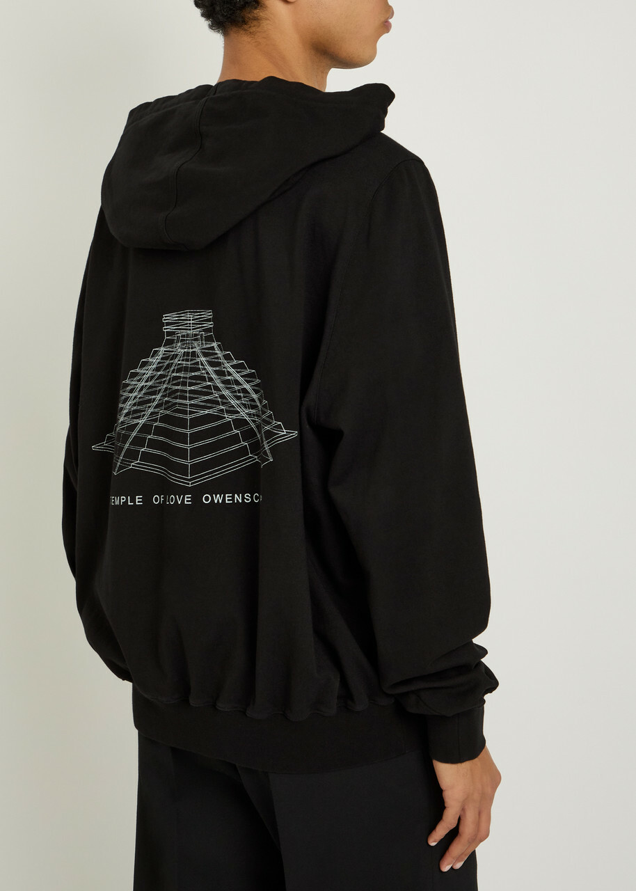 Rick Owens Printed Hooded Cotton Sweatshirt Black