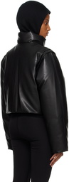 LOW CLASSIC Black Cropped Faux-Leather Down Jacket