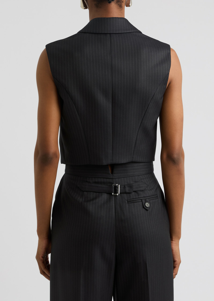 Alexander Mcqueen Striped Cropped Wool Waistcoat Navy