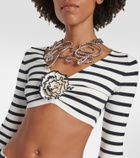 Jean Paul Gaultier Striped flower-appliqué crop top