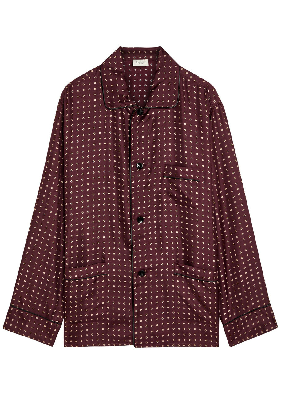 Saint Laurent Patterned Silk Shirt Bordeaux