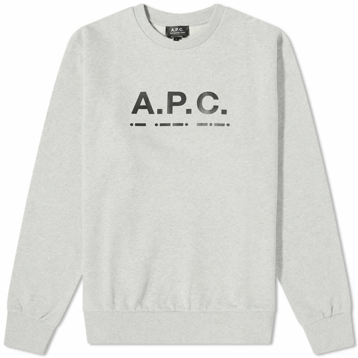 Photo: A.P.C. Men's A.P.C Franco Morse Code Logo Crew Sweat in Heather Grey