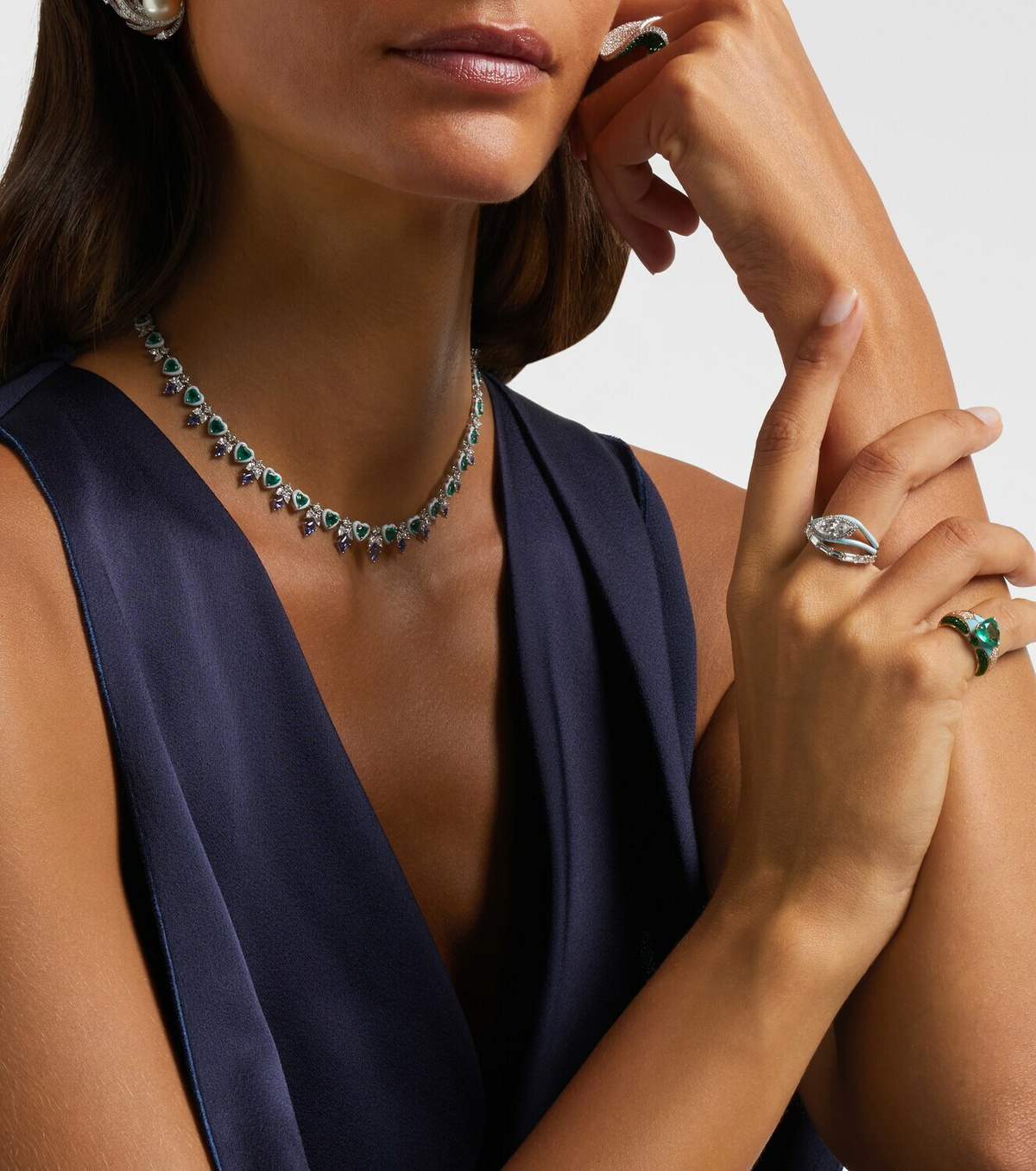 Kamyen Oasis 18kt white gold ring with diamonds and enamel