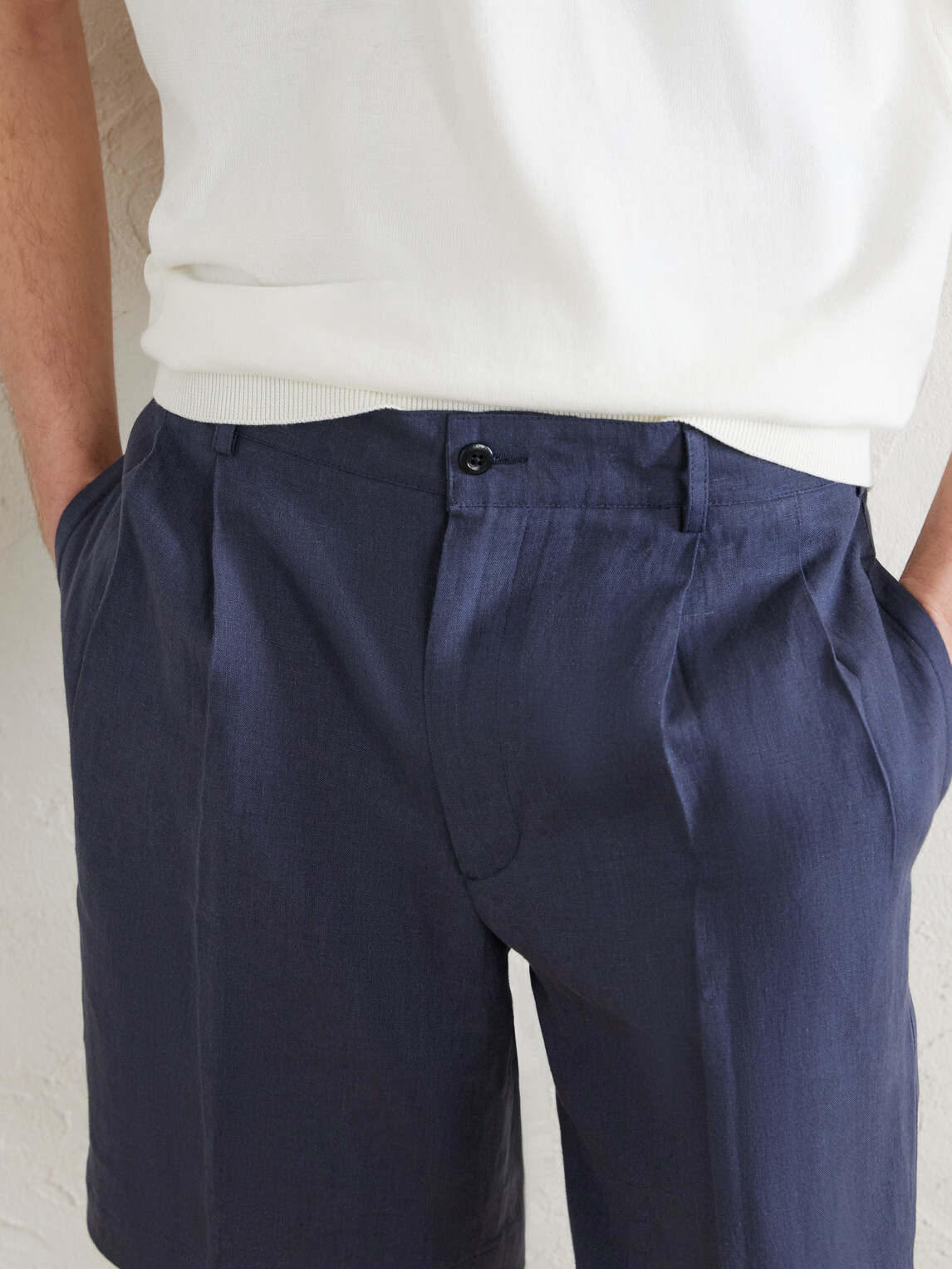 Rubinacci - Straight-Leg Pleated Linen Shorts - Blue