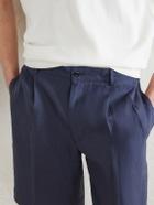 Rubinacci - Straight-Leg Pleated Linen Shorts - Blue